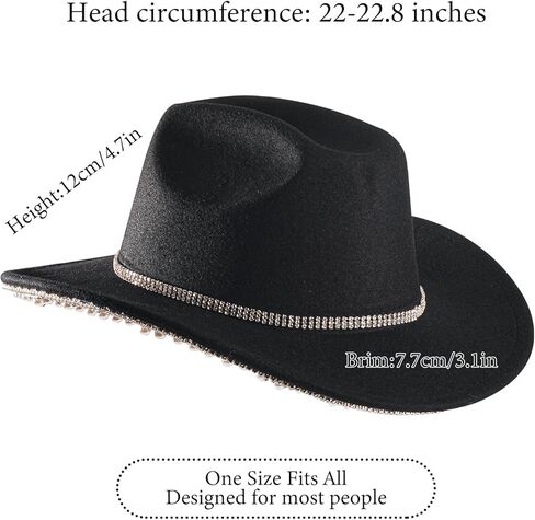 قبعة رعاة البقر من حجر الراين للنساء ذات حافة واسعة من الألماس اللامع قبعة رعاة البقر الغربية in Kuwait