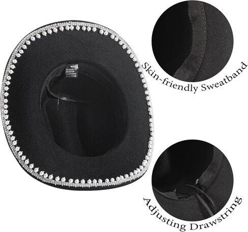 قبعة رعاة البقر من حجر الراين للنساء ذات حافة واسعة من الألماس اللامع قبعة رعاة البقر الغربية in Kuwait