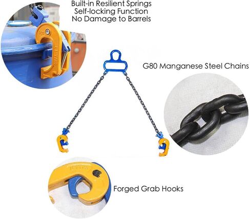 Chain Drum Lifter 2200lbs Load Capacity 1ton Metal & Plastic Barrel Lifting Sling for Crane Forklift Hoist Lifting Chain with Dual Purpose Top Ring in Kuwait