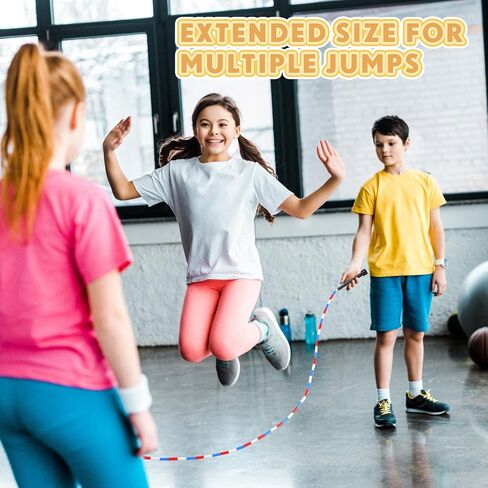6 Pcs 16-Foot Double Dutch Jump Ropes Segmented Skipping Rope Colorful Beaded Ropes for Kids Adults Fitness Physical Education Gym Class School Sports Outdoor Activities, Red White and Blue in Saudi Arabia