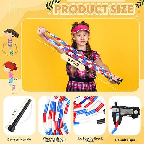 6 Pcs 16-Foot Double Dutch Jump Ropes Segmented Skipping Rope Colorful Beaded Ropes for Kids Adults Fitness Physical Education Gym Class School Sports Outdoor Activities, Red White and Blue in Saudi Arabia