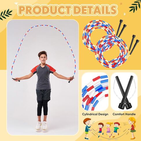 6 Pcs 16-Foot Double Dutch Jump Ropes Segmented Skipping Rope Colorful Beaded Ropes for Kids Adults Fitness Physical Education Gym Class School Sports Outdoor Activities, Red White and Blue in Saudi Arabia