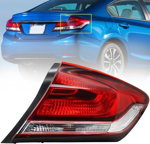 Sunhua Right/Passenger Side Tail Light Fit For 2013-2015 Honda Civic 4 Door Sedan, Halogen Rear Outer Brake Tail Lamp Bulbs Included (Right/Passenger Side) in Saudi Arabia