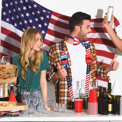 4 Pieces Patriotic Accessories Set, Include Red White and Blue Patriotic Y Back Suspender with Cups, American Flag Bowtie and Knee Socks for Halloween July 4th Party Celebration Party in Saudi Arabia