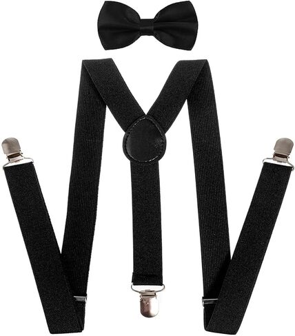 Solid Suspenders for Men and Women, Adjustable Y-Back Pant Clip, Strong Elastic Heavy Duty Braces, Black in Kuwait