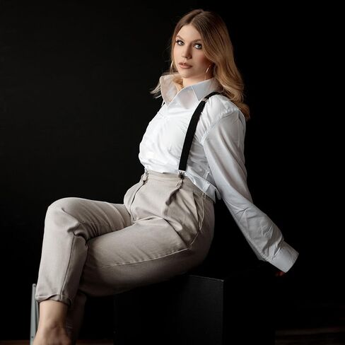 Solid Suspenders for Men and Women, Adjustable Y-Back Pant Clip, Strong Elastic Heavy Duty Braces, Black in Kuwait