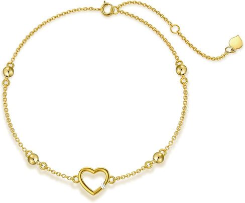 14K Solid Gold Moissanite Heart Bracelet for Women, Real Gold Love Heart Bracelets Jewelry Anniversary Christmas Gifts for Wife, Mom, 8 inch (Adjustable Length) in Saudi Arabia