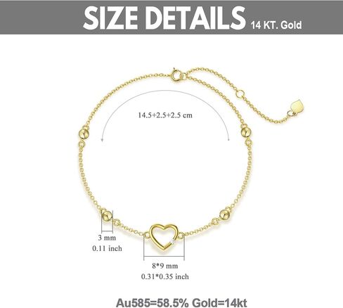 14K Solid Gold Moissanite Heart Bracelet for Women, Real Gold Love Heart Bracelets Jewelry Anniversary Christmas Gifts for Wife, Mom, 8 inch (Adjustable Length) in Saudi Arabia