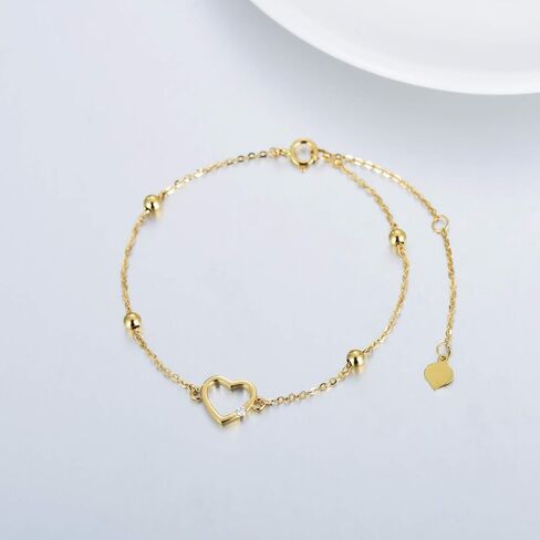 14K Solid Gold Moissanite Heart Bracelet for Women, Real Gold Love Heart Bracelets Jewelry Anniversary Christmas Gifts for Wife, Mom, 8 inch (Adjustable Length) in Saudi Arabia