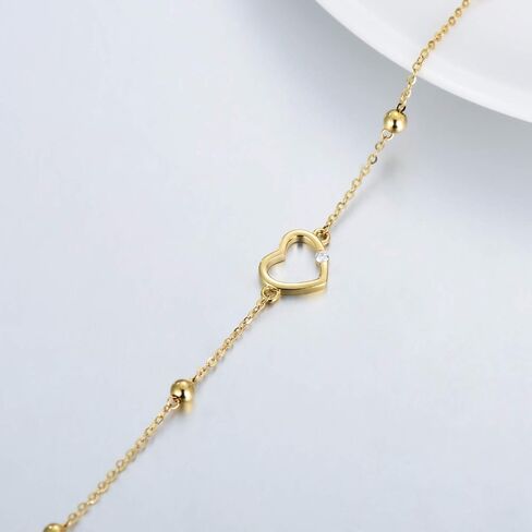 14K Solid Gold Moissanite Heart Bracelet for Women, Real Gold Love Heart Bracelets Jewelry Anniversary Christmas Gifts for Wife, Mom, 8 inch (Adjustable Length) in Saudi Arabia