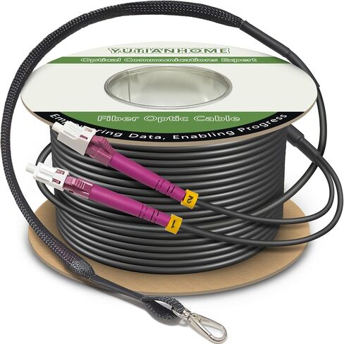 500ft/150m OD-5mm الصناعية TPU OM4 الألياف LC إلى LC كابل تصحيح الألياف المدرعة في الهواء الطلق، كابل الألياف البصرية المزدوج متعدد الأوضاع، 40G / 100G، 50/125، OM4 LC-LC مع مجموعة سحب العين مثبتة على طرف واحد in Kuwait