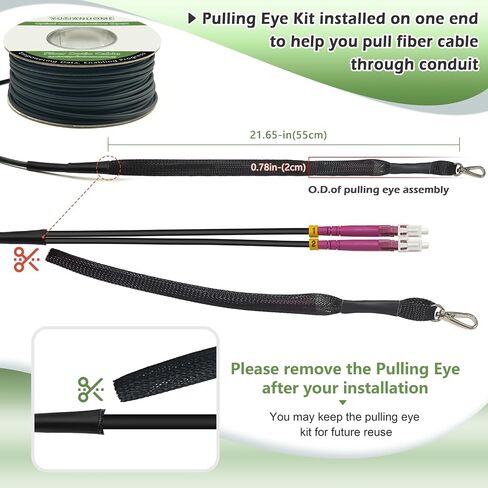 500ft/150m OD-5mm الصناعية TPU OM4 الألياف LC إلى LC كابل تصحيح الألياف المدرعة في الهواء الطلق، كابل الألياف البصرية المزدوج متعدد الأوضاع، 40G / 100G، 50/125، OM4 LC-LC مع مجموعة سحب العين مثبتة على طرف واحد in Kuwait