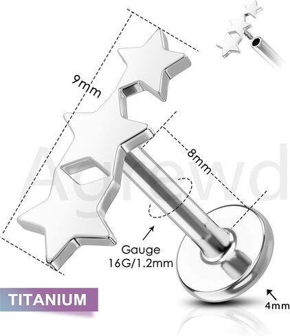 Minimalist Star G23 Solid Titanium Cartilage Earrings Stud 16G Tragus Helix Earrings Dainty Helix Piercing Jewelry Hypoallergenic in Saudi Arabia