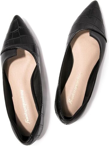 أحذية FUNKYMONKEY سوداء مسطحة للنساء، أحذية عمل مريحة بمقدمة مدببة سهلة الارتداء in Kuwait