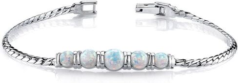 PEORA Created White Fire Opal 5-Stone Bracelet for Women 925 Sterling Silver, 3.75 Carats total Round Shape, 7 1/2 inch length in Saudi Arabia