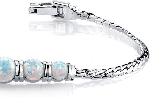 PEORA Created White Fire Opal 5-Stone Bracelet for Women 925 Sterling Silver, 3.75 Carats total Round Shape, 7 1/2 inch length in Saudi Arabia