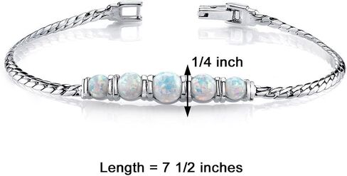 PEORA Created White Fire Opal 5-Stone Bracelet for Women 925 Sterling Silver, 3.75 Carats total Round Shape, 7 1/2 inch length in Saudi Arabia