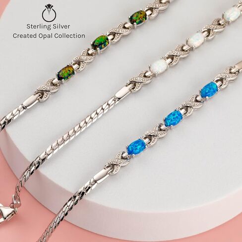 PEORA Created White Fire Opal 5-Stone Bracelet for Women 925 Sterling Silver, 3.75 Carats total Round Shape, 7 1/2 inch length in Saudi Arabia