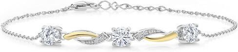 Gem Stone King 2-Tone 925 Sterling Silver and 10K Yellow Gold Lab Grown Diamond and White Moissanite Tennis Bracelet For Women (1.54 Cttw, G-H Color, 7 Inch, with 1 Inch Extender) in Saudi Arabia