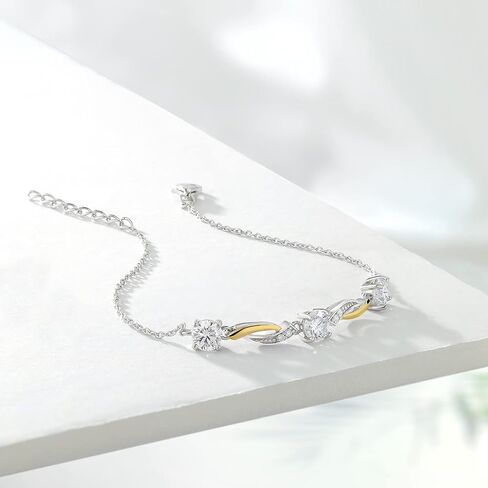 Gem Stone King 2-Tone 925 Sterling Silver and 10K Yellow Gold Lab Grown Diamond and White Moissanite Tennis Bracelet For Women (1.54 Cttw, G-H Color, 7 Inch, with 1 Inch Extender) in Saudi Arabia