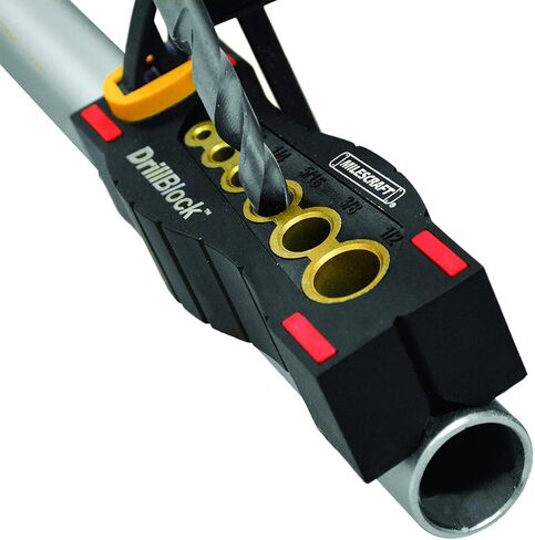 Milescraft 1312 DrillBlock Handheld Drill Guide - Perfect 90(degree) Drilling - 6 Steel Bushings - Anti-Slip - V-Drill Guide - Works on Flat, Angled and Round surfaces in Saudi Arabia