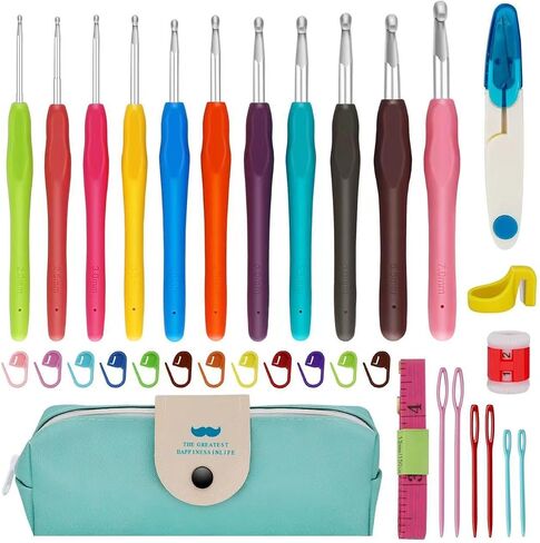 9Size Crochet Hooks Set for Arthritic Hands Ergonomic Grip Crochet Hook Set with Case Knitting Needles for Crocheting Yarn 2mm-6mm Crochet Needle kit Crochet 9 Pcs Hooks Kit for Beginners in Saudi Arabia