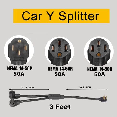 Welder 50A Splitter 4 Prong Nema 14-50 Splitter NEMA 14-50P to (2) 14-50R Female Connectors Y Adapter 3 feet in Saudi Arabia