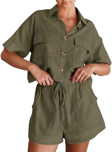 Imily Bela Women's 2 Piece Outfits Sets Summer Button Down Shirts and Shorts Pajama Sets Casual Loungewear with Pockets in Saudi Arabia