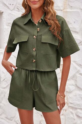 Imily Bela Women's 2 Piece Outfits Sets Summer Button Down Shirts and Shorts Pajama Sets Casual Loungewear with Pockets in Saudi Arabia