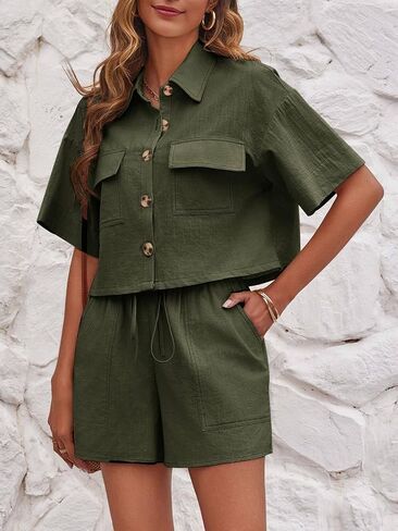 Imily Bela Women's 2 Piece Outfits Sets Summer Button Down Shirts and Shorts Pajama Sets Casual Loungewear with Pockets in Saudi Arabia