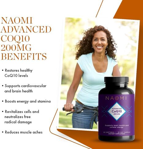 مكمل NAOMI Advanced CoQ10 200MG لدعم القلب والدماغ والعضلات والمفاصل والطاقة، واستعادة مستويات مضادات الأكسدة، 30 كبسولة هلامية، كمية تكفي لمدة 30 يومًا in Kuwait