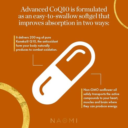 مكمل NAOMI Advanced CoQ10 200MG لدعم القلب والدماغ والعضلات والمفاصل والطاقة، واستعادة مستويات مضادات الأكسدة، 30 كبسولة هلامية، كمية تكفي لمدة 30 يومًا in Kuwait
