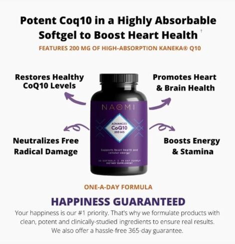 مكمل NAOMI Advanced CoQ10 200MG لدعم القلب والدماغ والعضلات والمفاصل والطاقة، واستعادة مستويات مضادات الأكسدة، 30 كبسولة هلامية، كمية تكفي لمدة 30 يومًا in Kuwait