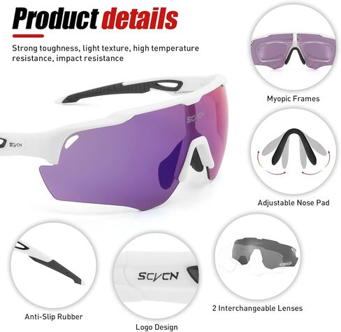 Polarized Sport Sunglasses High Definition High Contrast Lenses with 3 Interchangeable Lenses Men Women Cycling in Saudi Arabia
