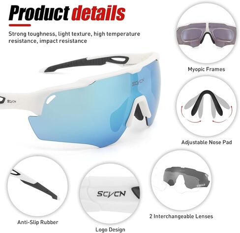 Polarized Sport Sunglasses High Definition High Contrast Lenses with 3 Interchangeable Lenses Men Women Cycling in Saudi Arabia