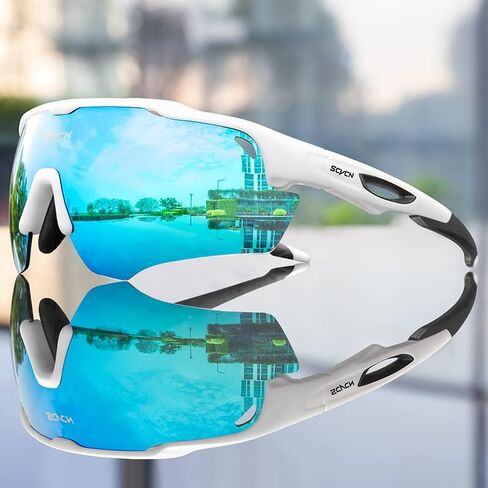 Polarized Sport Sunglasses High Definition High Contrast Lenses with 3 Interchangeable Lenses Men Women Cycling in Saudi Arabia