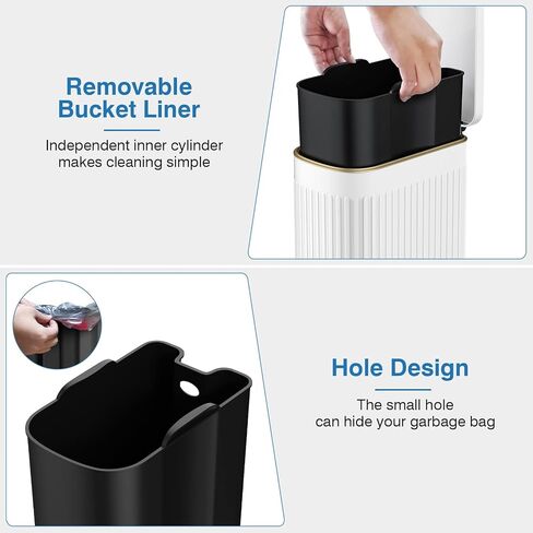 10 Liter/ 2.6 Gallon Bathroom Trash Can with Lid,Slim Rectangular Trash Can with Removable Wastebasket for Bathroom,Bedroom,Office (White) in Saudi Arabia