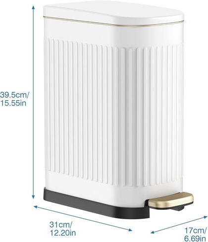 10 Liter/ 2.6 Gallon Bathroom Trash Can with Lid,Slim Rectangular Trash Can with Removable Wastebasket for Bathroom,Bedroom,Office (White) in Saudi Arabia
