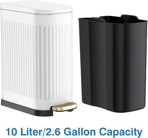 10 Liter/ 2.6 Gallon Bathroom Trash Can with Lid,Slim Rectangular Trash Can with Removable Wastebasket for Bathroom,Bedroom,Office (White) in Saudi Arabia