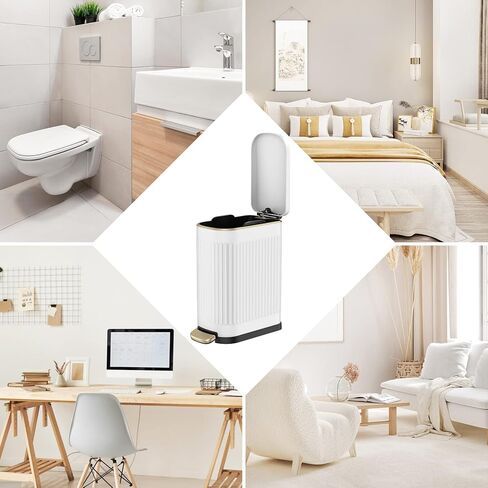 10 Liter/ 2.6 Gallon Bathroom Trash Can with Lid,Slim Rectangular Trash Can with Removable Wastebasket for Bathroom,Bedroom,Office (White) in Saudi Arabia