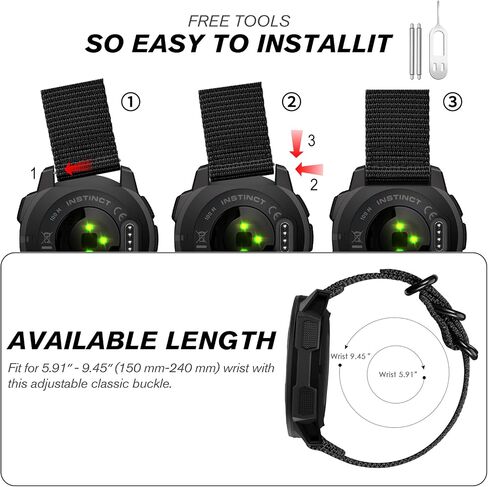 حزام Fintie متوافق مع Garmin Instinct / 2 Solar، حزام رياضي من النايلون المنسوج الناعم متوافق مع Garmin Instinct التكتيكية/Tide/Esports/Instinct Solar in Saudi Arabia