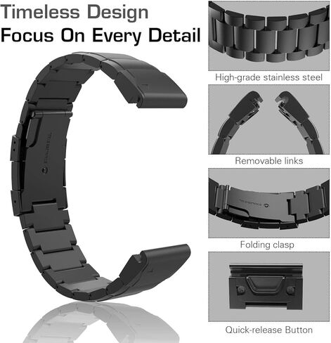 سوار بديل TiMOVO متوافق مع Garmin Fenix ​​5/5 Plus/Forerunner 935/945، سوار ساعة فاخر من الفولاذ المقاوم للصدأ مقاس 22 مم مع موصل سريع الفك يناسب Fenix ​​5/5 Plus/Forerunner 935/945 in Kuwait