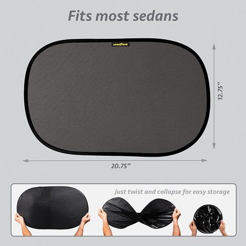 GOODYEAR، 4 عبوات، مظلات شمسية ذاتية اللصق لسيارة سيدان، سيارات صغيرة ومتوسطة الحجم، 2 عتامة داكنة و2 خفيفة، مظلات جانبية للنافذة الواقية من وهج الشمس، ملحق سيارة لا بد منه، 20.75 بوصة × 12.75 بوصة in Kuwait