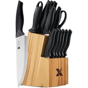 XANAPON Knife Set, 14 Pieces Kitchen Knife Set, High Carbon German Stainless Steel, Dishwasher Safe Cutlery with Sharpener, Black in Saudi Arabia