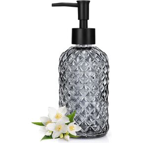 Topsky Stripe Glass Soap Dispenser with Black Plastic Pump, 400ml Liquid Hand Soap Dispenser, Rustproof Pump for Kitchen & Bathroom, Great for Lotions, Essential Oil, Liquid Soaps-Purple in Saudi Arabia