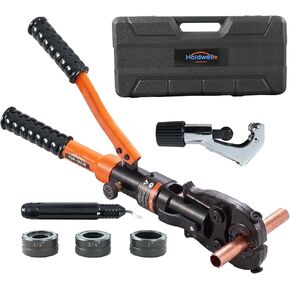 أداة ضغط الأنابيب النحاسية الهيدروليكية اليدوية، 3 فكوك VUS (1/2 بوصة، 3/4 بوصة، 1 بوصة) لأنابيب النحاس، رأس قابل للدوران 360 درجة، مع قاطع الأنابيب وأداة إزالة الأزيز، للمساحة الضيقة/تركيبات المحملة/الكوع in Kuwait