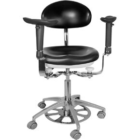 USA 360° Swivel Dental Dynamic Mobile Chair Seat Doctor's Stool with Armrest Height Backrest Adjustable Footrest Control PU Leather (Red) in Kuwait
