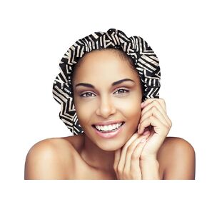 قلنسوة Glow By Daye Satin، قبعة نوم من الساتان مزدوجة الطبقات وقابلة للتعديل، كبيرة جدًا، كريم سانت لوسيا (زهور بيضاء) in Kuwait