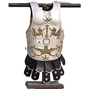Nautical-Mart Grey Body Armor Muscle Cuirass Jacket سترة جلدية درع للجسم Spartan Masculata Grecoo - زي روماني، أبيض، كبير in Kuwait
