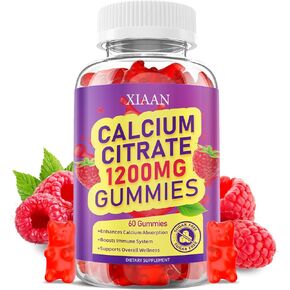 Calcium Citrate Gummies 1200mg Calcium Gummies for Women & Men, Chewable Calcium Supplements Support Immune Health & Bone Strength, Vegan/Sugar-Free/Gluten-Free, Raspberry Flavor 60 Count in Kuwait